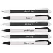 Black And White Female Empowerment Pen Set / 6 Black Ink Gel Glide Pens / Encouraging Boss Babe Office Supplies / Boss Appreciation Employee Recognition