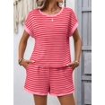 thumbnail image 6 of Women'S Summer 2 Piece Sets Striped Short Sleeve T Shirts and Shorts Loungewear Matching Set Deep Pink XL, 6 of 9