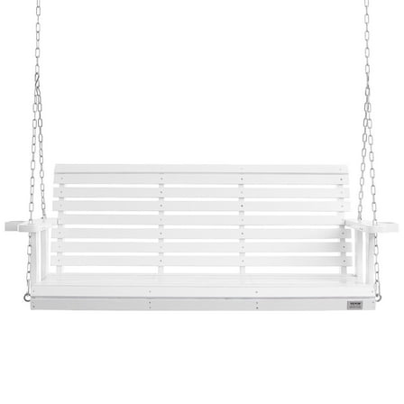 White Wooden Porch Swing 5.5 ft, Outdoor Patio Bench Swing for Garden & Courtyard, Heavy Duty Swing Chair with Hanging Chains, Supports 880 lbs