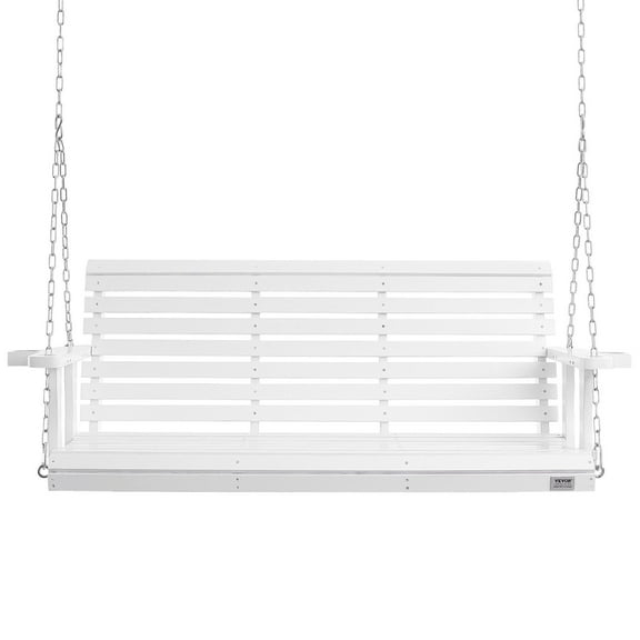 White Wooden Porch Swing 5.5 ft, Outdoor Patio Bench Swing for Garden & Courtyard, Heavy Duty Swing Chair with Hanging Chains, Supports 880 lbs
