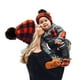 Parent-enfant Chapeau Hiver Chaud au Crochet Tricot Famille Mère Bébé Bonnet de Ski à Carreaux avec Pompon – image 4 sur 5