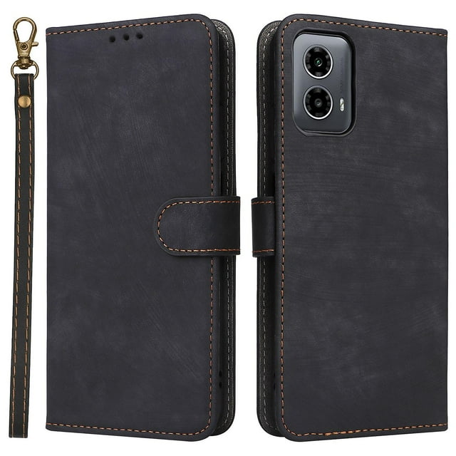 For Motorola Moto G34 5G Magnetic Phone Case RFID Blocking Leather Cover - Black