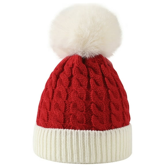 Girls Boys Warm Knit Thick Hat NEW Christmas Girls Boys Kids Winter Beanie Gradient Knit Hat Warm Knit Thick Ski Cap With Fluff Ball For 1-6Years Old Red