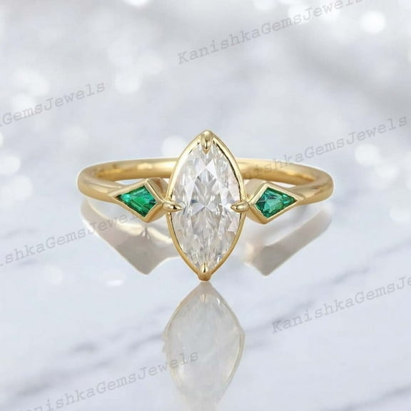KANISHKAGEMS&JEWELS 2Ct 9x7mm /Marquise Cut Moissanite Engagement Ring Vintage Emerald Proposal Ring Rose Gold Plated Bezel Set Ring Valentine's Day Gift For Lover