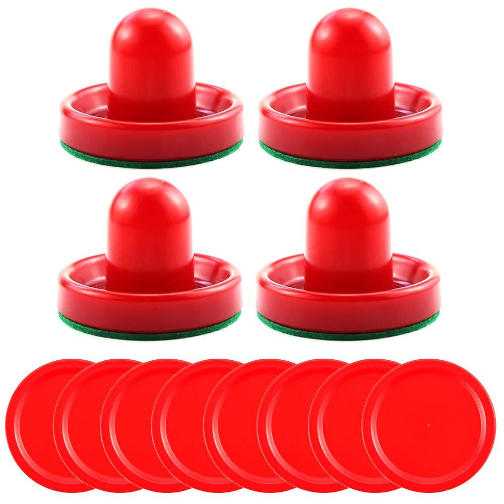2 Strikers, 4 Pucks POLARHAWK Light Weight Air Hockey Pushers Red Replacement Pucks Red Air Hockey Pucks Great Goal Handles Paddles Replacement Accessories for Game Tables