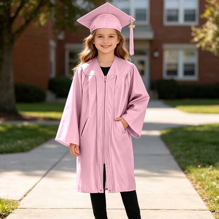 LPKRT Kids 2 Piece Graduation Robe Set Graduation Gown Cap Set With Pockets And Zipper Kindergarten Elementary School Graduation Clothing Sets Pink 4-5 Years