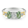 thumbnail image 2 of Gem Stone King 925 Silver and 10K Yellow Gold Lab Grown Diamond and Green Sapphire Engagement Ring for Women | 1.52 Cttw | Oval 6X4MM | Gemstone April Birthstone | Size 6, 2 of 4