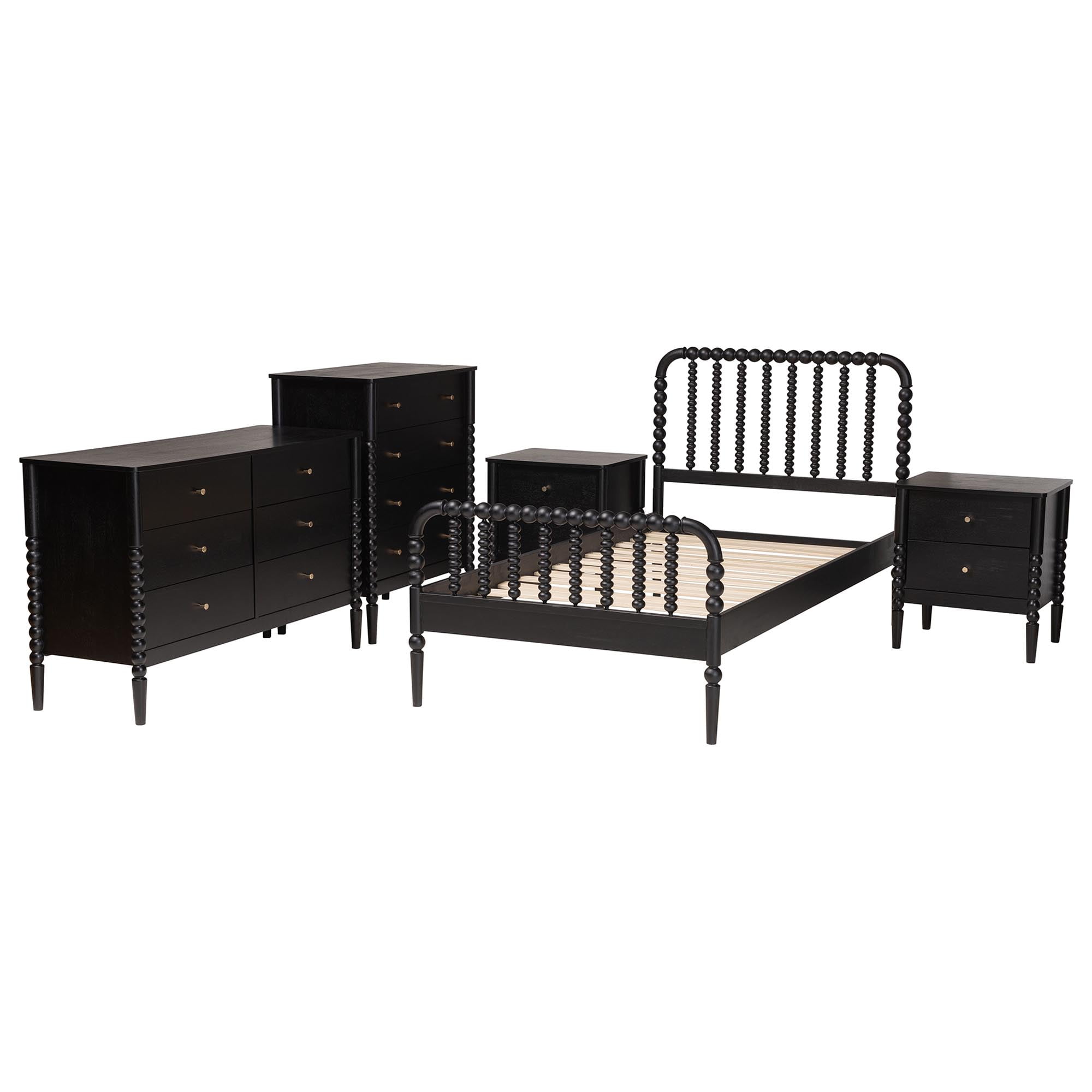 Baxton Studio Lucera Mid-Century Bedroom Set, Twin, Black