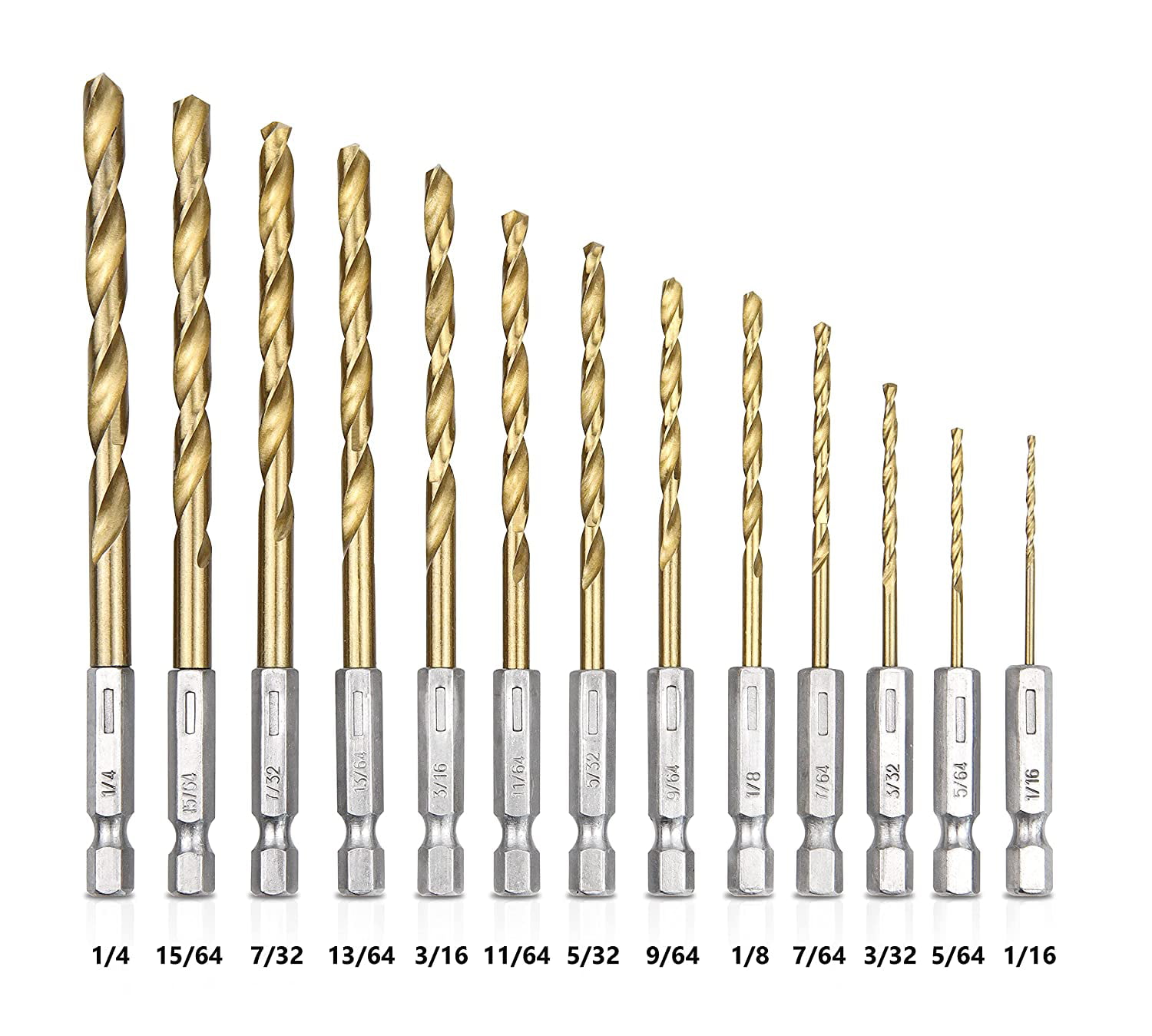 13Pcs/Set 1.5-6.5mm HSS Titanium Coated Twist Drill Bits for Wood Metal Drilling 