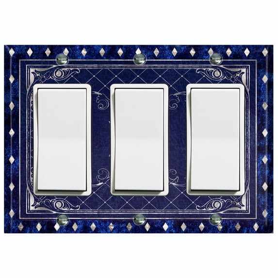 Metal Light Switch Plate Cover Blue Rhombus Snowflake Frame FRA044