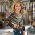 thumbnail image 3 of Xixirimido Deer Leaf Forest Pattern Girls Casual T-Shirt Crew Neck Tunic Tops Long Sleeve Loose Fit Soft Blouse Tie-hem Tees for Fall Winter, Size 5-6, 3 of 7