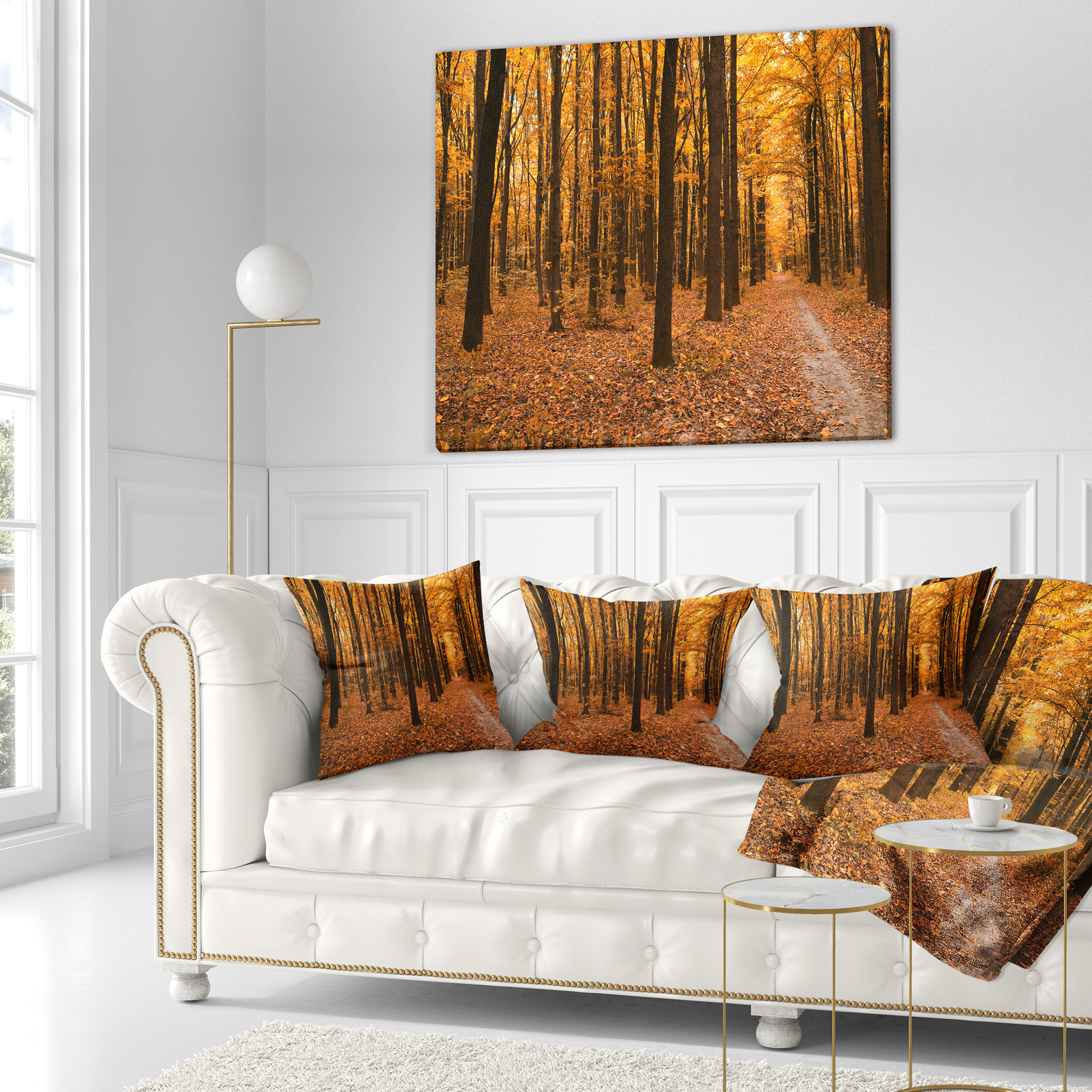 Designart Yellow Trees and Fallen Leaves - Modern Forest Throw Pillow - 18x18