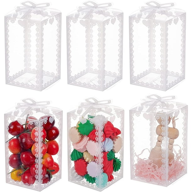 Caja de regalo de plástico transparente con lazo, 24 unidades, 4,5 x 2,5 x 2,5 cm, de PVC transparente.