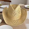 thumbnail image 6 of RUINIXCW Straw Cowboy Hats for Women Woven Cowgirl Hat with Shapeable Brim Unisex Hollow Out Woven Roll Up Summer Beach Sun Hat, 6 of 8