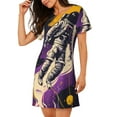 thumbnail image 2 of Rocae Astronaut Floating purple Space for Nightgowns for Women Sleep Shirts Short Sleeve Nightshirt Pullover Nightdress, 2 of 6