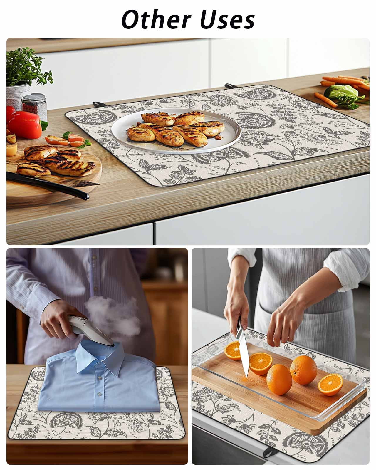 Stove Top Covers for Electric Stove, Grey Paisley Glass Stovetop Cover Protector, Boho Flower Botanical Leaf Branch Induction Cooktop Protector Oven Mat for Kitchen Countertop 24"x21"