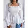 thumbnail image 2 of ZOELNIC Women's Peplum Tops Square Neck Ruffle Trim Long Sleeve Blouse Smocked Top Dressy Casual Shirts, XL, 2 of 7