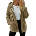 thumbnail image 4 of Womens Full Zip Up Fleece Jacket Hooded Oversized Jacquard Sherpa Hoodie Fuzzy Jackets Warm Teddy Coat Fall Winter Outerwear, 4 of 5