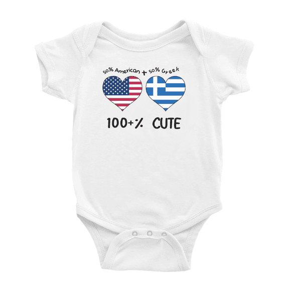 50% Greek + 50% American = 100+% Cute Baby Bodysuits (White, 18-24 Months)