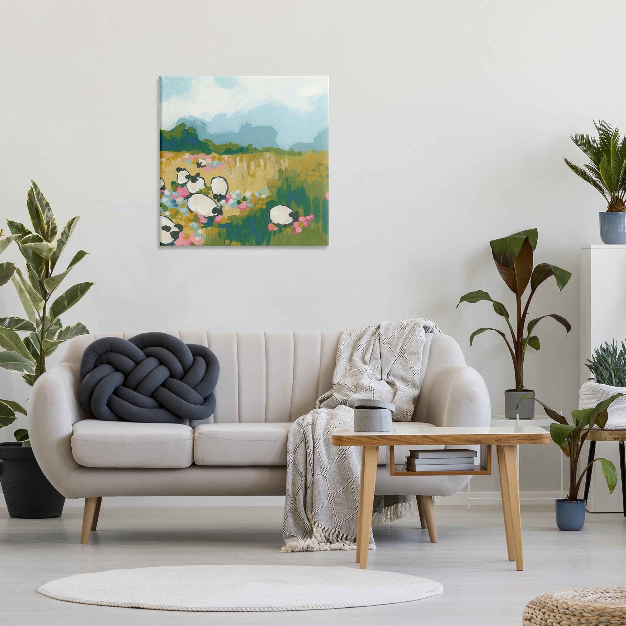 Stupell Industries Abstract Sheep Grazing Landscape Painting Gallery Wrapped Canvas Art Print Wall Art, 30 x 30