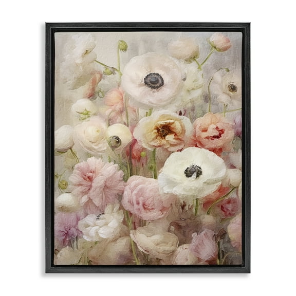 Stupell Industries Soft Pastel Florals Botanical & Floral Painting Black Floater Framed Art Print Wall Art, 17 x 21