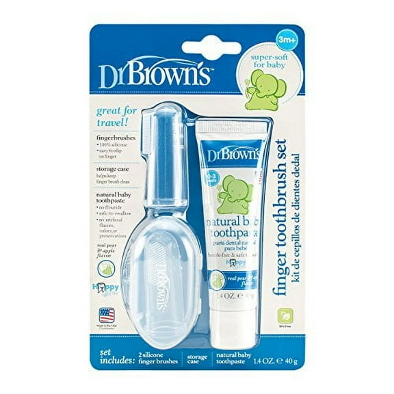 Dr. Brown's 100% Silicone Baby Finger Toothbrush, Clear + Apple Pear Baby Toothpaste, 0-3Y