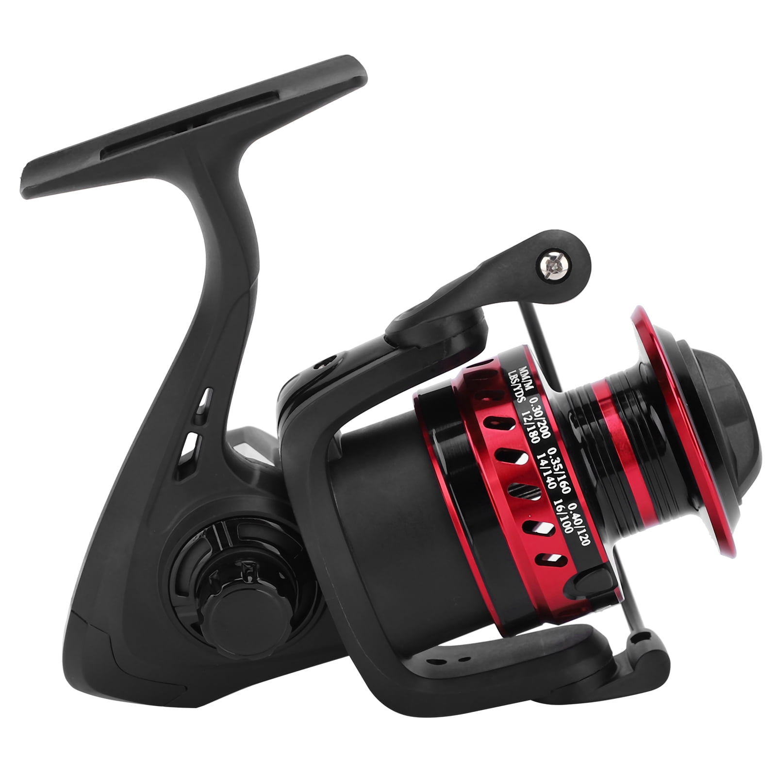 YAHHU Portable Metal Sea Rod Spinning Fishing Line Reel Rocking Raft Accessory LS5000 Red Black with 5.2:1 Gear Ratio for Saltwater Freshwater Fishing Ambidextrous Retrieve (5.12 inches / 13 cm)