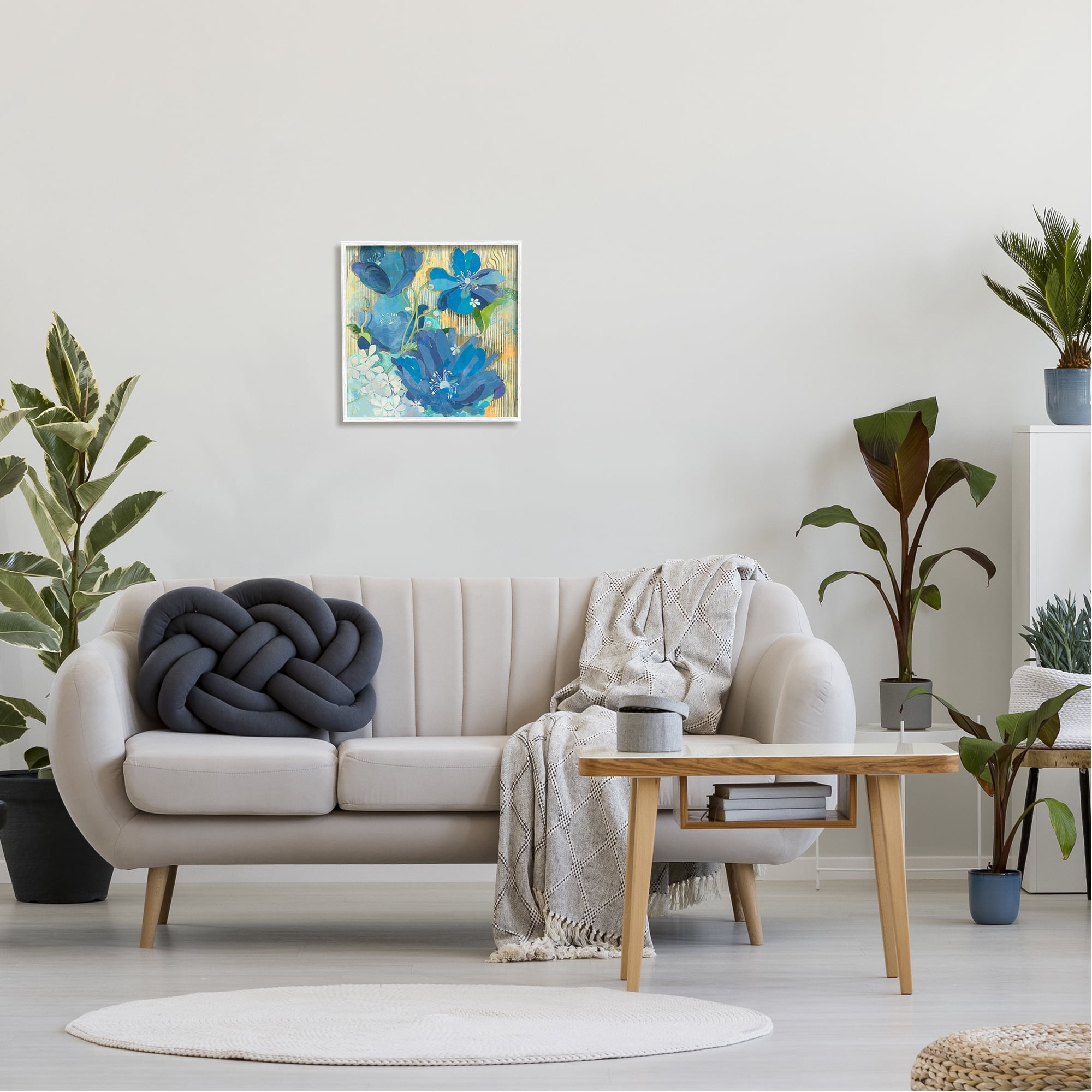 Stupell Modern Blue Geraniums Patterned Botanical & Floral Painting White Framed Art Print Wall Art