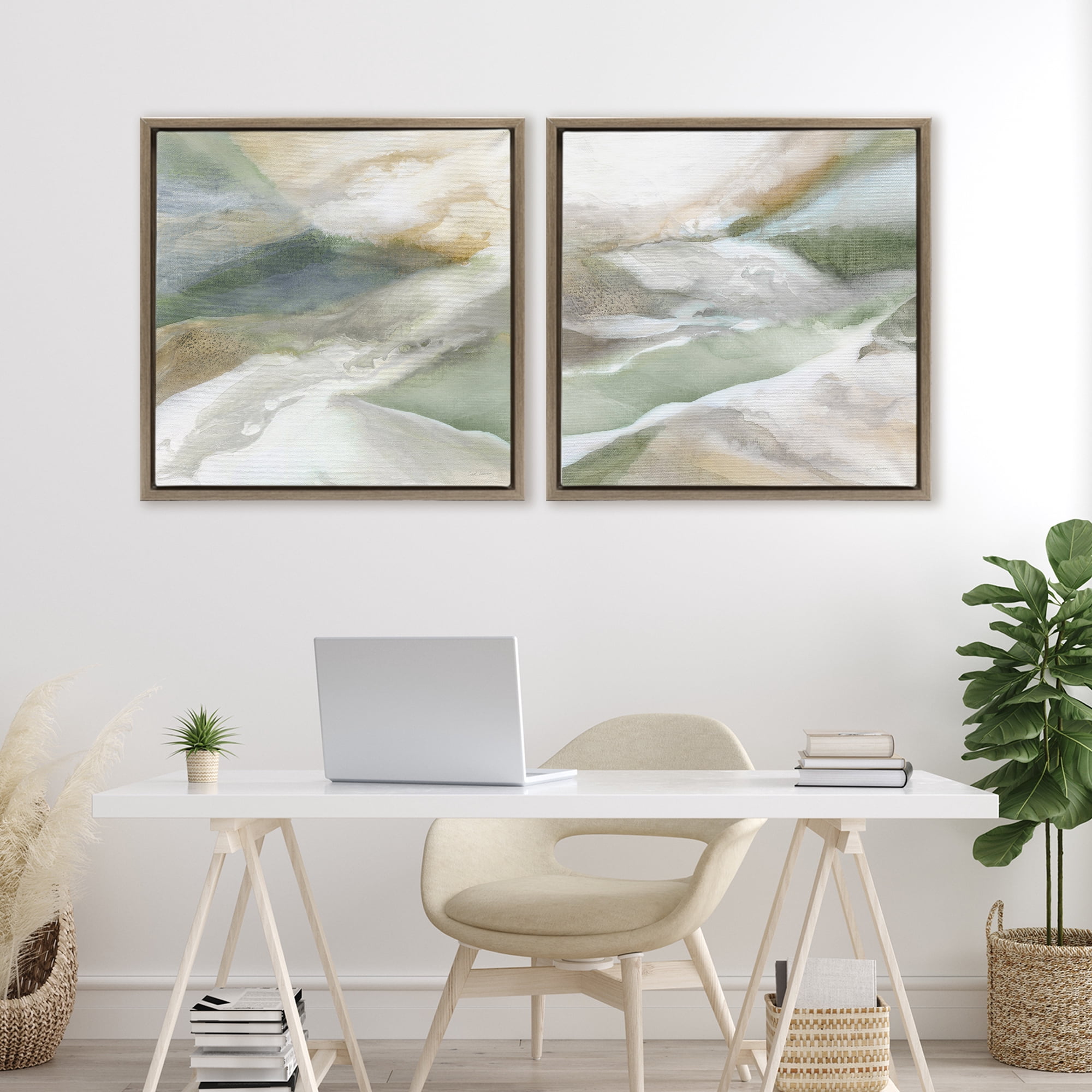 Stupell Industries Serene Misty Valley Abstraction 2 Piece Brown Framed Floater Canvas Set, design by Carol Robinson