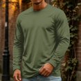 thumbnail image 2 of Men's Long Sleeve Tee Shirts Crewneck Curved Hem Plain Tee Moisture Wicking Casual T-Shirts Solid Color Green 3XL, 2 of 7