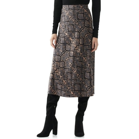 Scoop Women’s Print Midi Slip Skirt, Black Python Print
