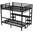 thumbnail image 5 of Black Metal Queen Over Twin XL Bunk Bed/Loft Bed with Desk, Shelves, LED, USB, Foldable into Sofa for Study, Work & Leisure, 5 of 9