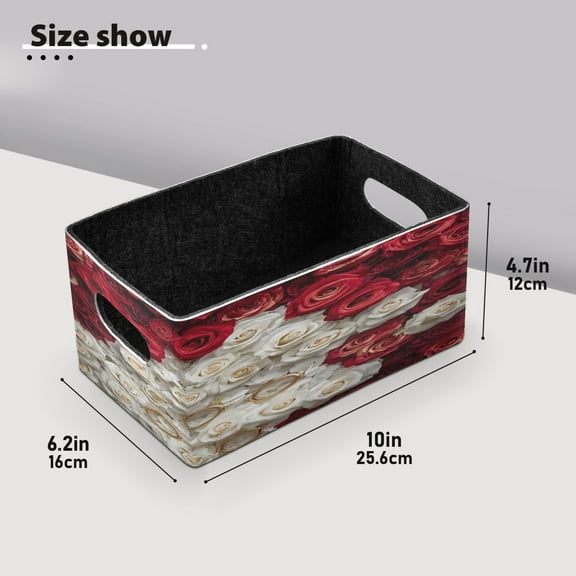 BZSMCE Shelf Baskets White and Red Rose Pattern Storage Cube Bins 10.1*6.3*4.7in Set of 2