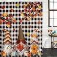 thumbnail image 2 of Thanksgiving Gnomes Shower Curtain, Waterproof Shower Curtains for Bathroom, Fallen Maple Leaf Pumpkin Black Plaid Washable Fabric Bathtub Curtain Set Bath Decor with 12 Hooks 72"x78", 2 of 8