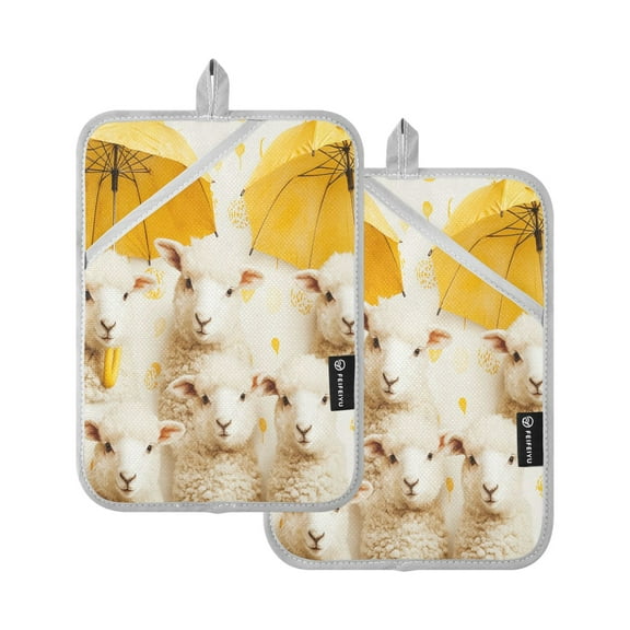 BZSMCE Pot Holder Oven Mitts Cooking baking Cute Sheeps Holding Yellow Creative Pattern Size:7x9.8in