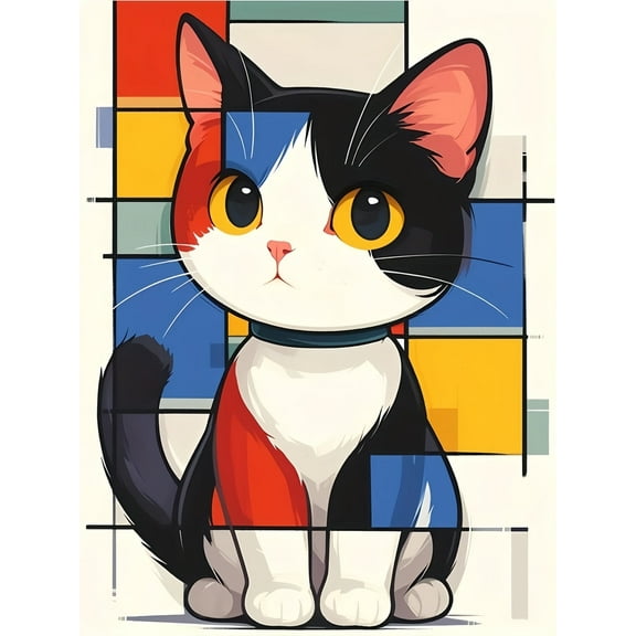Cartoon Cat Diamond Art Painting Kits for Adults,5D Diamond Painting Dots Art Kits for Adults Beginner, DIY Full Round Gem Crystal Art Paint by Diamond, Home Wall Decor 12x 16 in