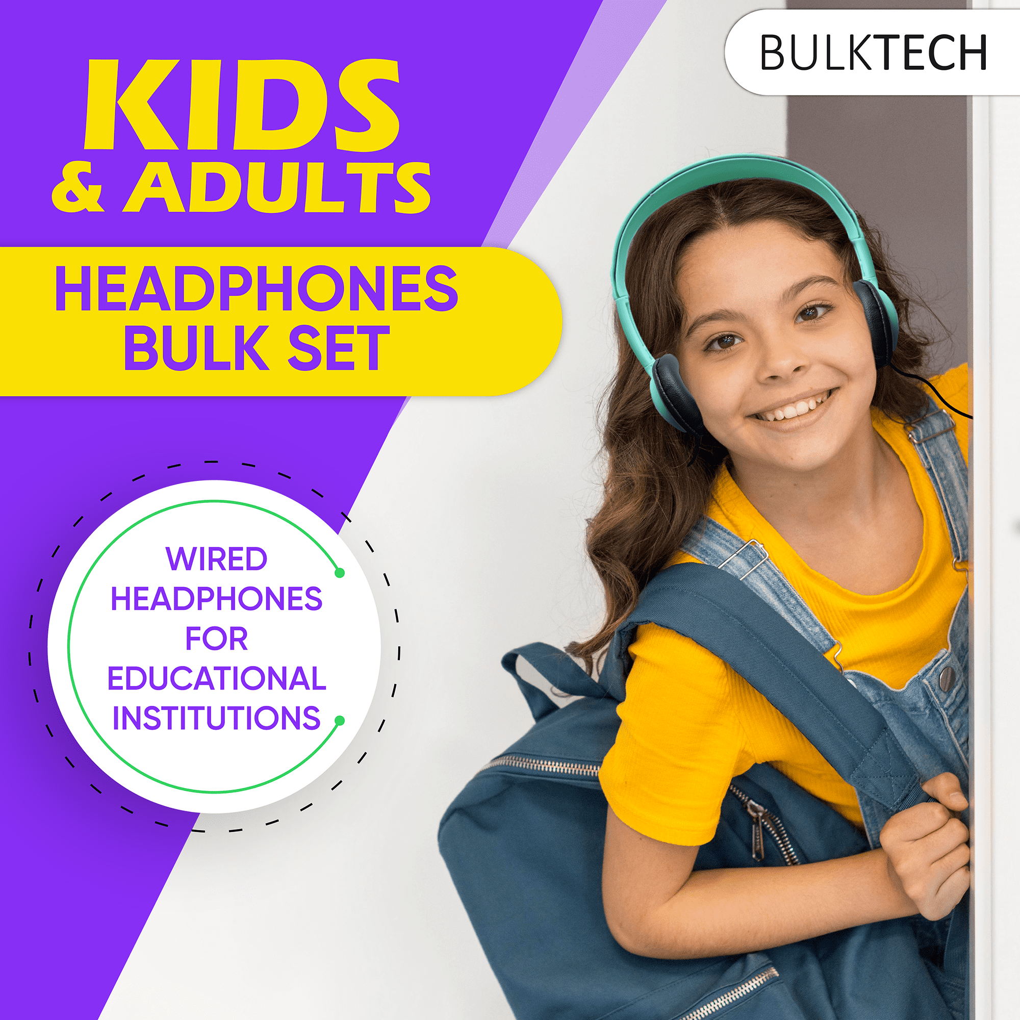 Bulktech Wired On-Ear Leather Headphones with Microphone and 3.5mm Connector, Bulk Wholesale, 10 Pack, Assorted Colors