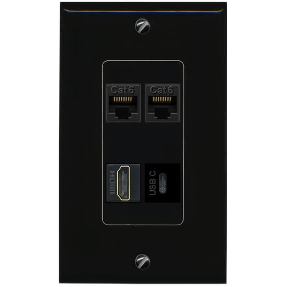 RiteAV 2 CAT6 HDMI USBC Wall Plate Decorative [Black]