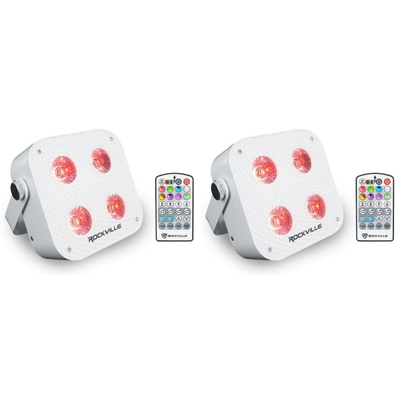 (2) Rockville MINI RF4 V2 White DJ/Party Wash Lights RF Remote APP Wireless DMX