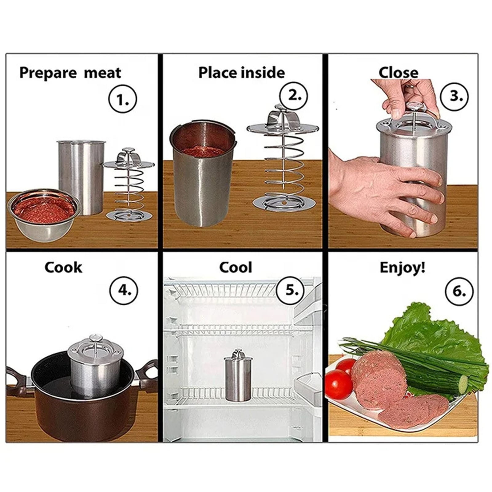 1set Stainless Steel Meat Press Maker Thermometer for Cooking Ham Beef Poultry and More for Creating Delicious Patties and Meat