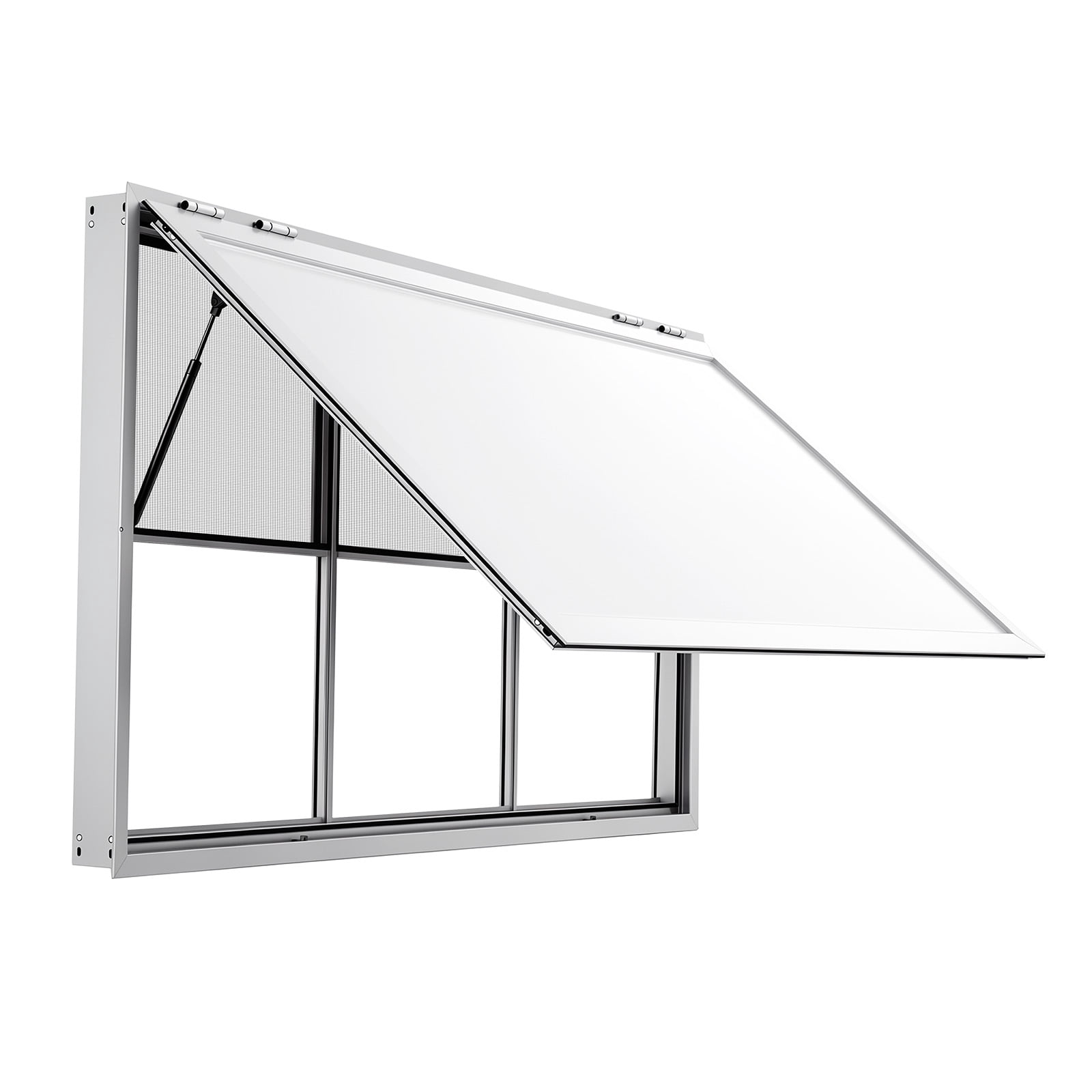 KFFKFF Concession Window 64x40 in Aluminum Alloy Service Window, Designed for Food Trucks, Features 3 Fixed & 3 Sliding Panels, Awning Door with Drag Hook, and Water-Resistant Construction