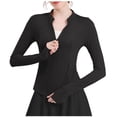thumbnail image 2 of FALL SHIRTS FOR WOMEN 2024 IHengLiXing Women's Autumn-Winter Casual Solid Color Long Sleeve Zippered Collar-High Slim Fit Sports Top Sporty Womens Sweatshirts Clearance under $10 Black S, 2 of 3