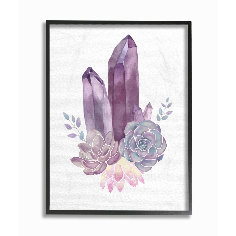 Stupell Industries Succulent Crystal Flower Purple Blue Watercolor Painting Framed Wall Art by Ziwei Li