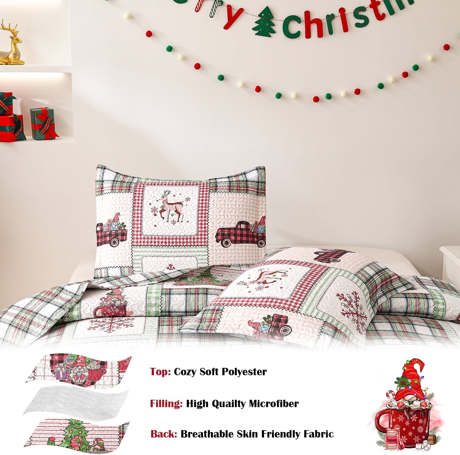 Green Essen Christmas Quilts King Christmas Tree Bedspread Lightweight Snowlake Coverlet Festive Bedding Plaid Home Decor