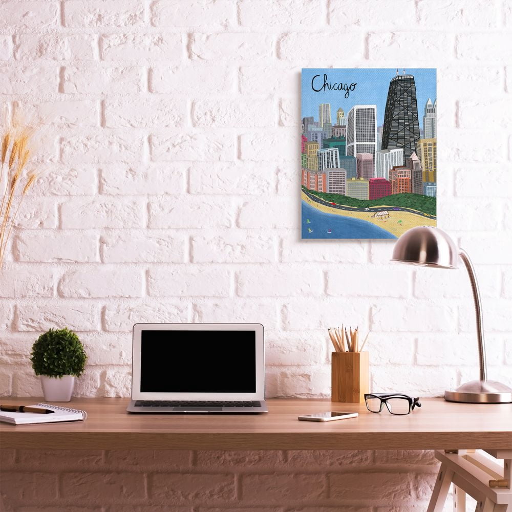 Stupell Industries Chicago Landmark Skyline Colorful Illinois Architecture Canvas Wall Art Design by Carla Daly