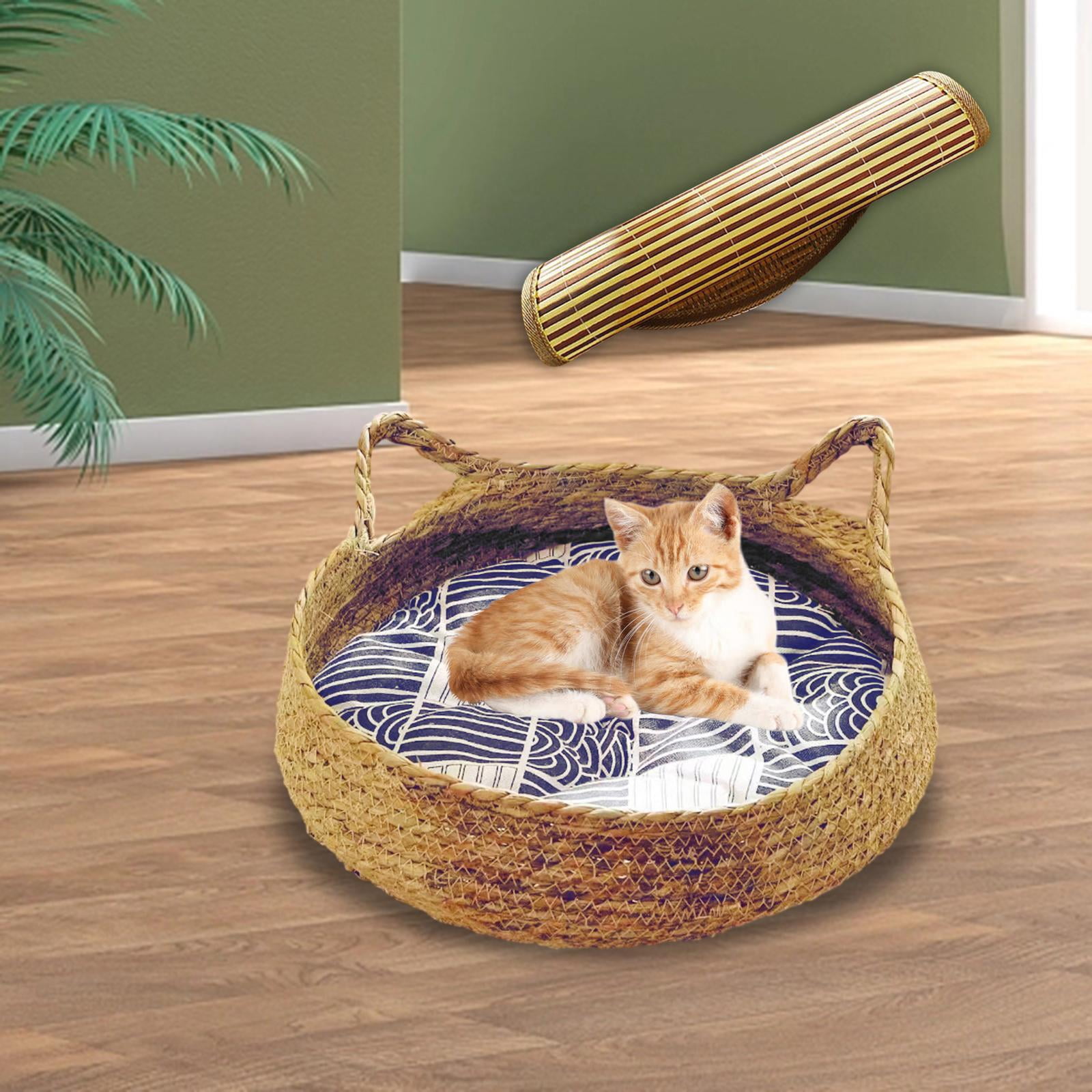 Cat Bed Basket Cat House Summer with Removable Cushion Furniture Protector Nest Cat Scratching Board for Indoor Cats Small Dogs Puppy Rabbit No Pillow 43x14cm