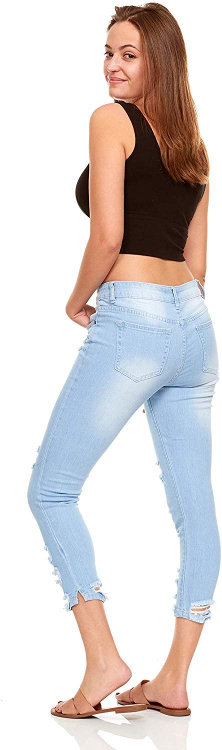 YDX Smart Jeans High Waisted Casual Stretchy Comfy Ripped Cropped Hem Pants White Wash Size Juniors 7 - image 2 of 10