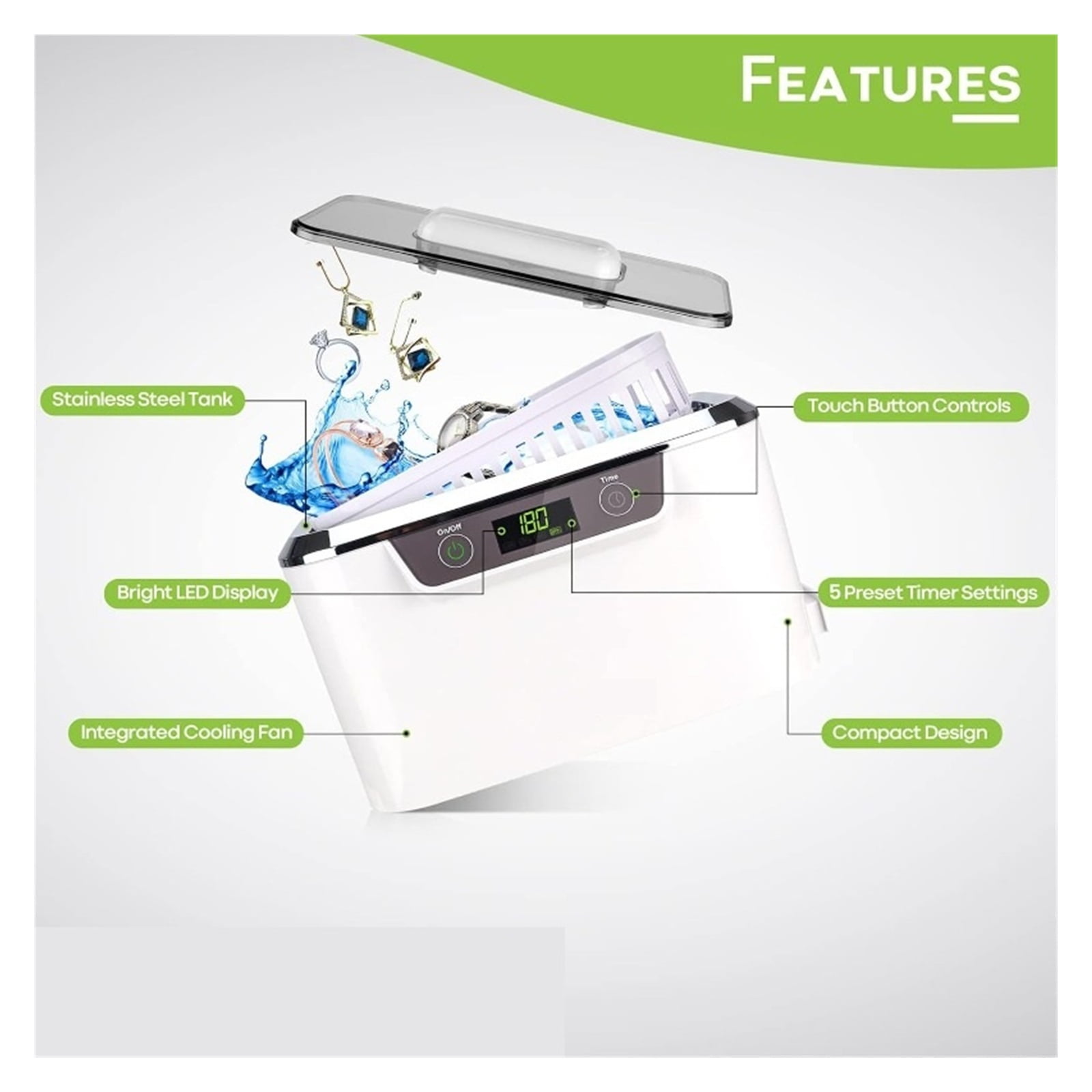 Ultrasonic Jewelry Cleaner for Silver, Gold, Diamond Ring, Necklaces Professional Ultrasonic ,Convenient to Use