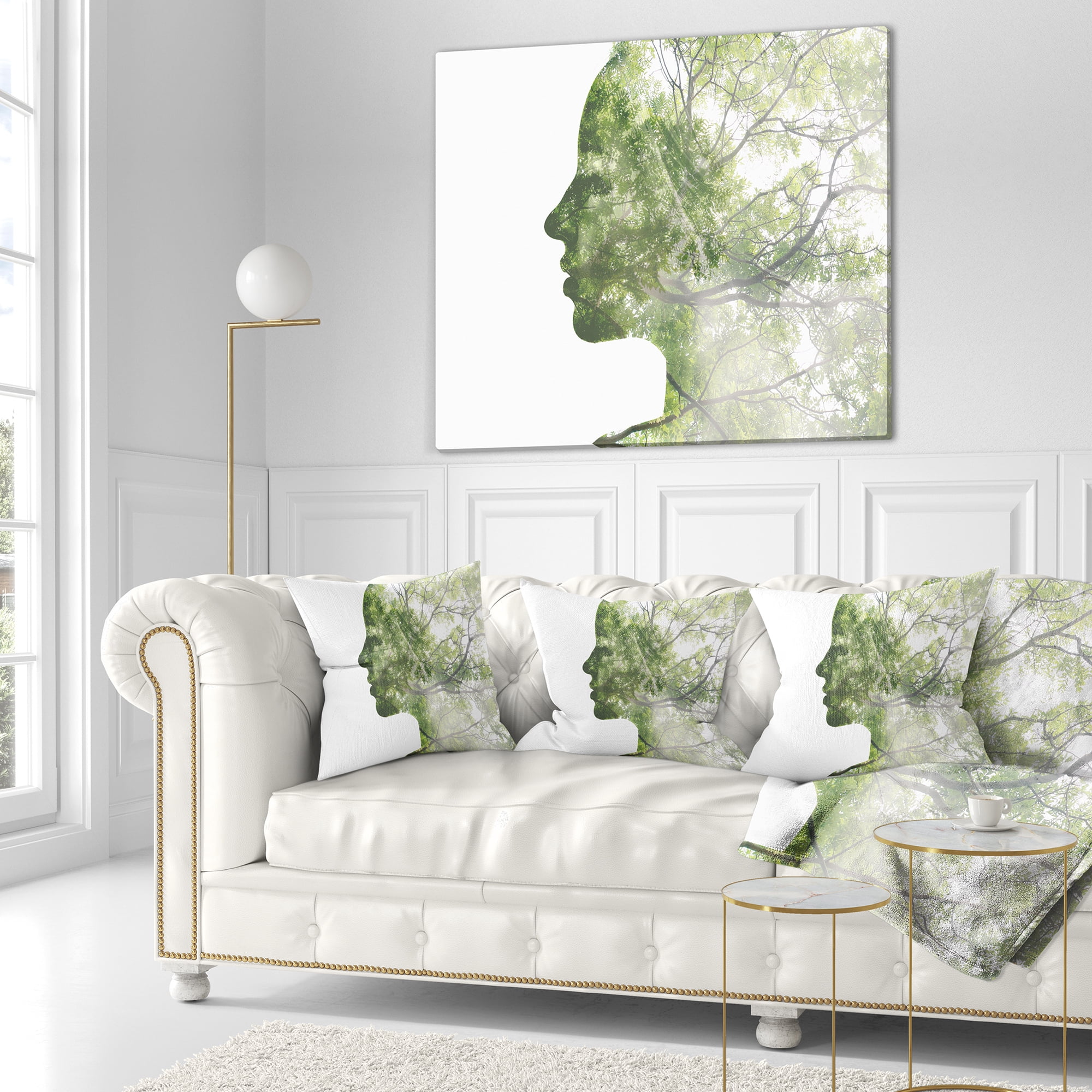 Designart Lady Combined With Green Tree - Portrait Throw Pillow - 18x18