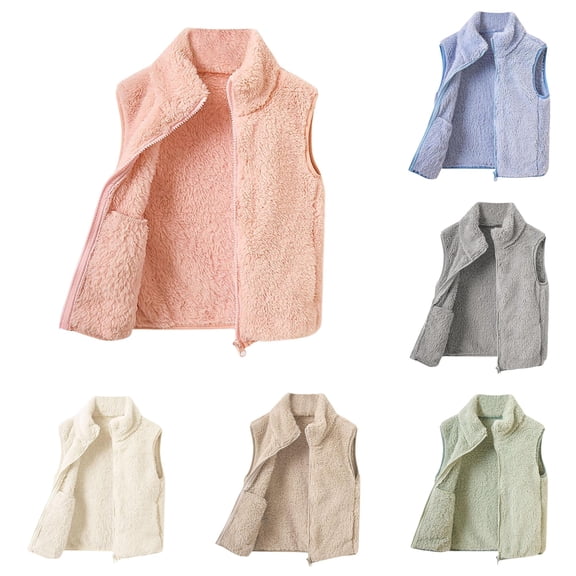 HCYSFG Girls Fleece Vest Stand Collar Sleeveless Zip Up Plush Design Relaxed Fit Warm Layering Top Winter Sleeveless Jackets